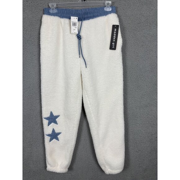 Madden Girl Juniors' Sherpa Denim Star Fleece Jogger Pants Large Multicolor NWTs - Picture 1 of 8